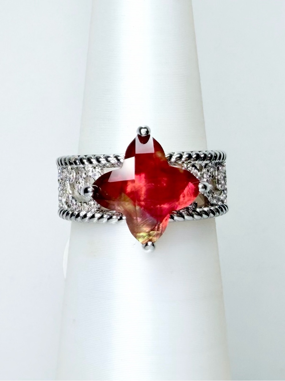 Bomb Party OG Clover Ring- Red Ammolite, Size 7 “Found & Kept” RG15886